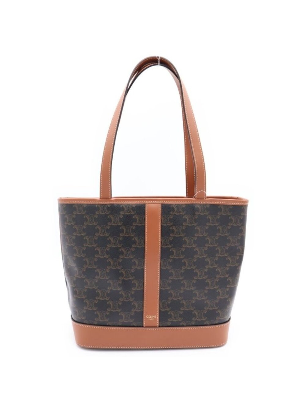 Celine Small Cabas Trio Handbag Mini Tote Brown Leather Gold